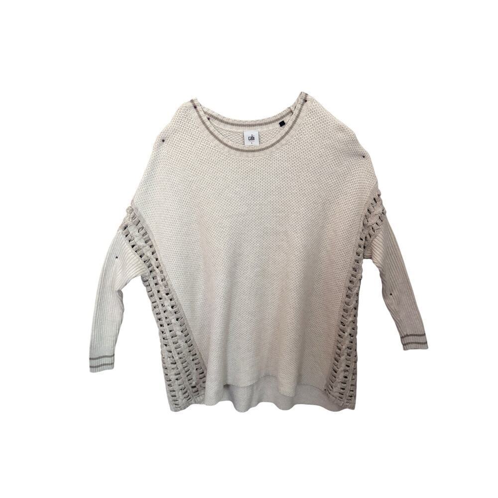 Cabi Cream Textured Knit Sweater S – Boho Open Weave Details Cozy Fall Top‎